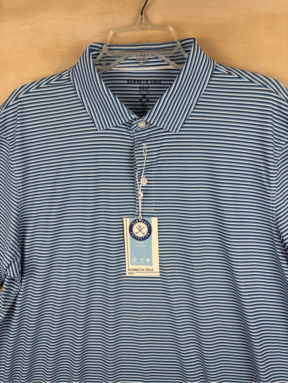Kenneth Cole Golf Polo Shirt Mens XL Blue Stripes Short Sleeve Pullover $59 NEW